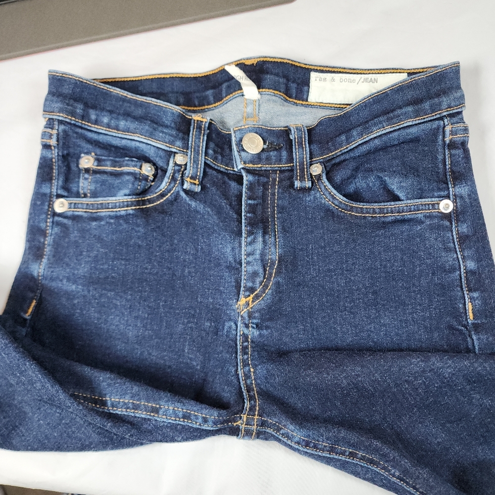 Rag & Bone High Rise Dark Wash Skinny Jeans Stretch Denim Size 26x30 - Picture 8 of 10